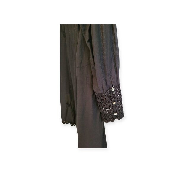 La Cera Long Sleeve Black Lace Yoke Top size L - Picture 6 of 13